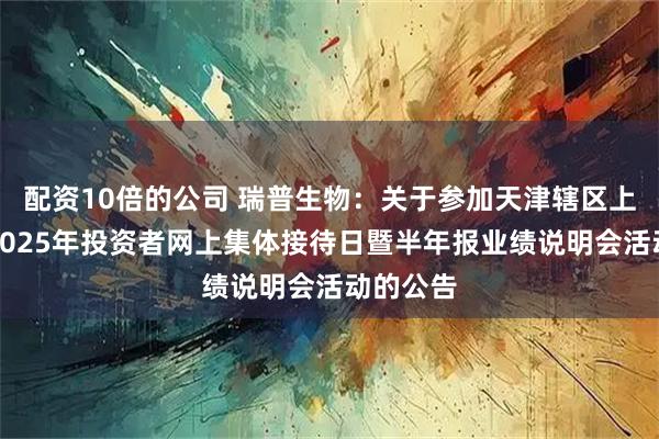 配资10倍的公司 瑞普生物：关于参加天津辖区上市公司2025年投资者网上集体接待日暨半年报业绩说明会活动的公告